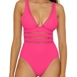 Toni Swimsuit by Rebecca Virtue Pink Cutout One Piece Adjustable Tie Back Medium